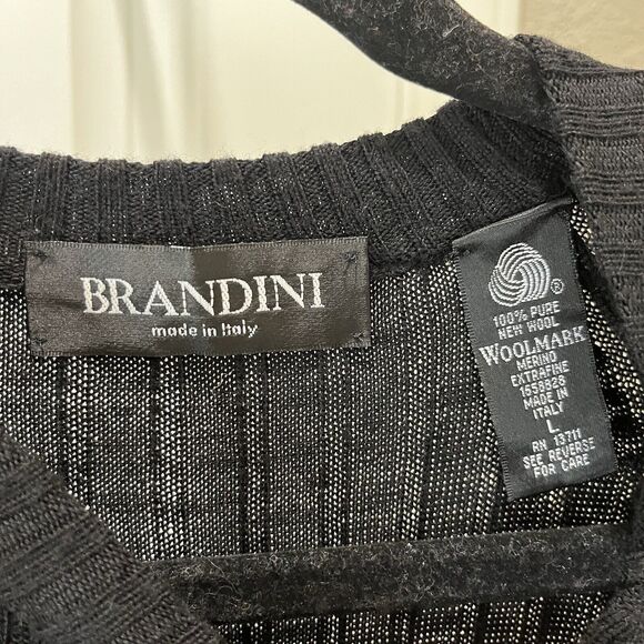 Brandini Men's Size L Crewneck Long Sleeve Ribbed Sweater 100% New Wool Black - Picture 5 of 10